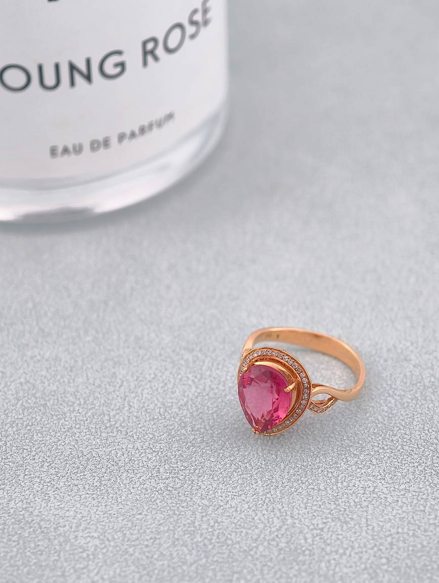 18k Gold Inlaid Natural Pink Tourmaline Ring