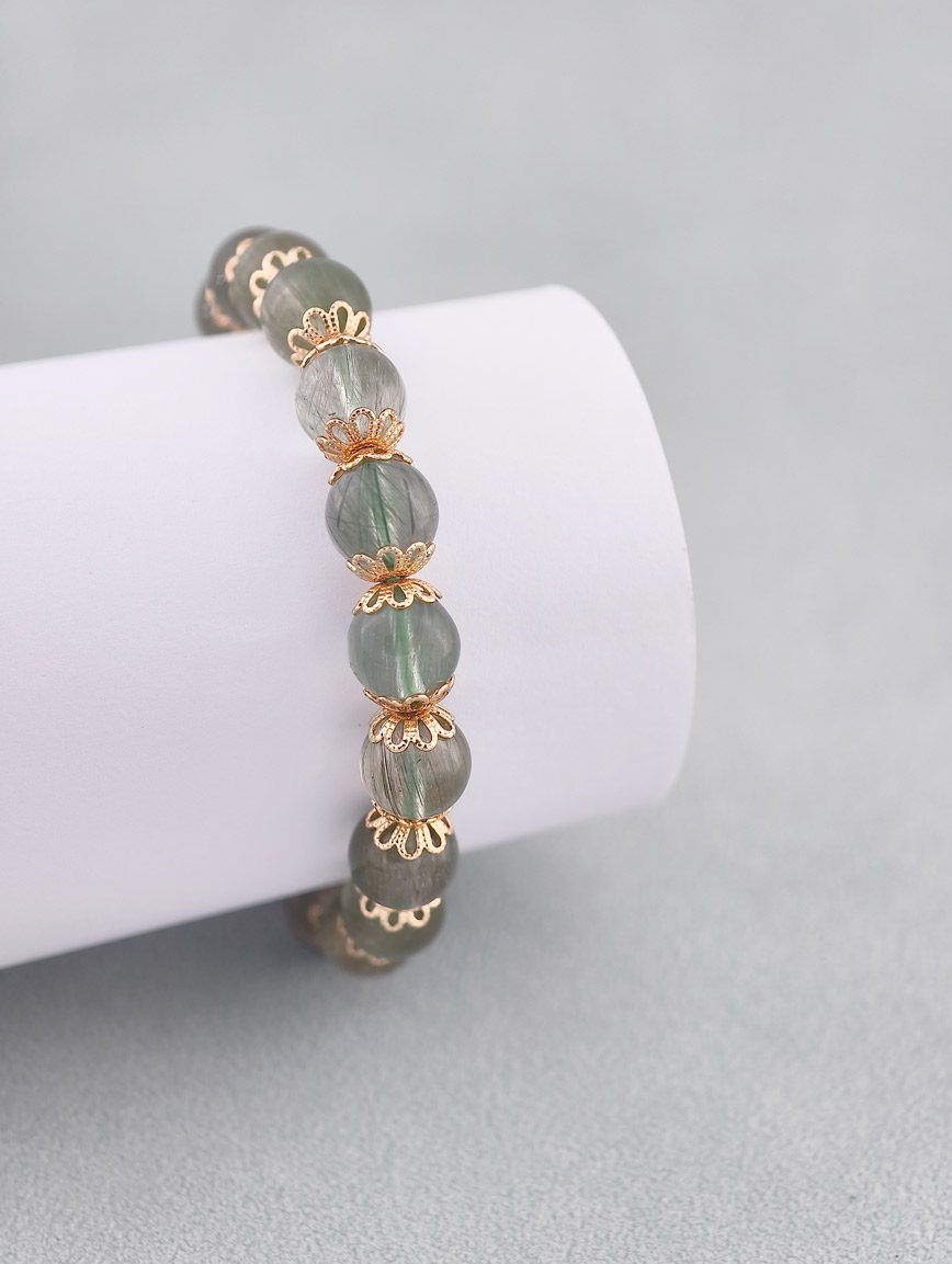 Natural Green Rutilated Quartz Exquisite Style Bracelet