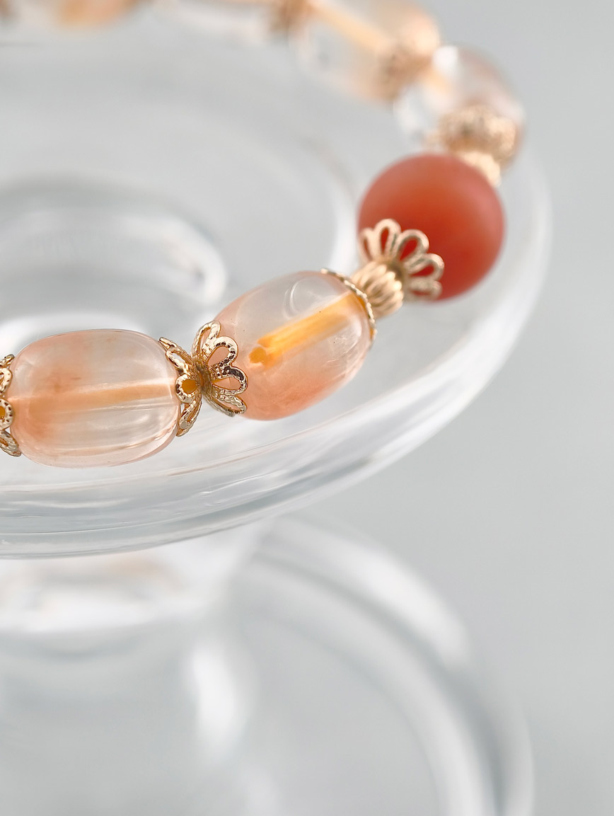 Natural Orange Rabbit Fur and South Red Agate Bracelet