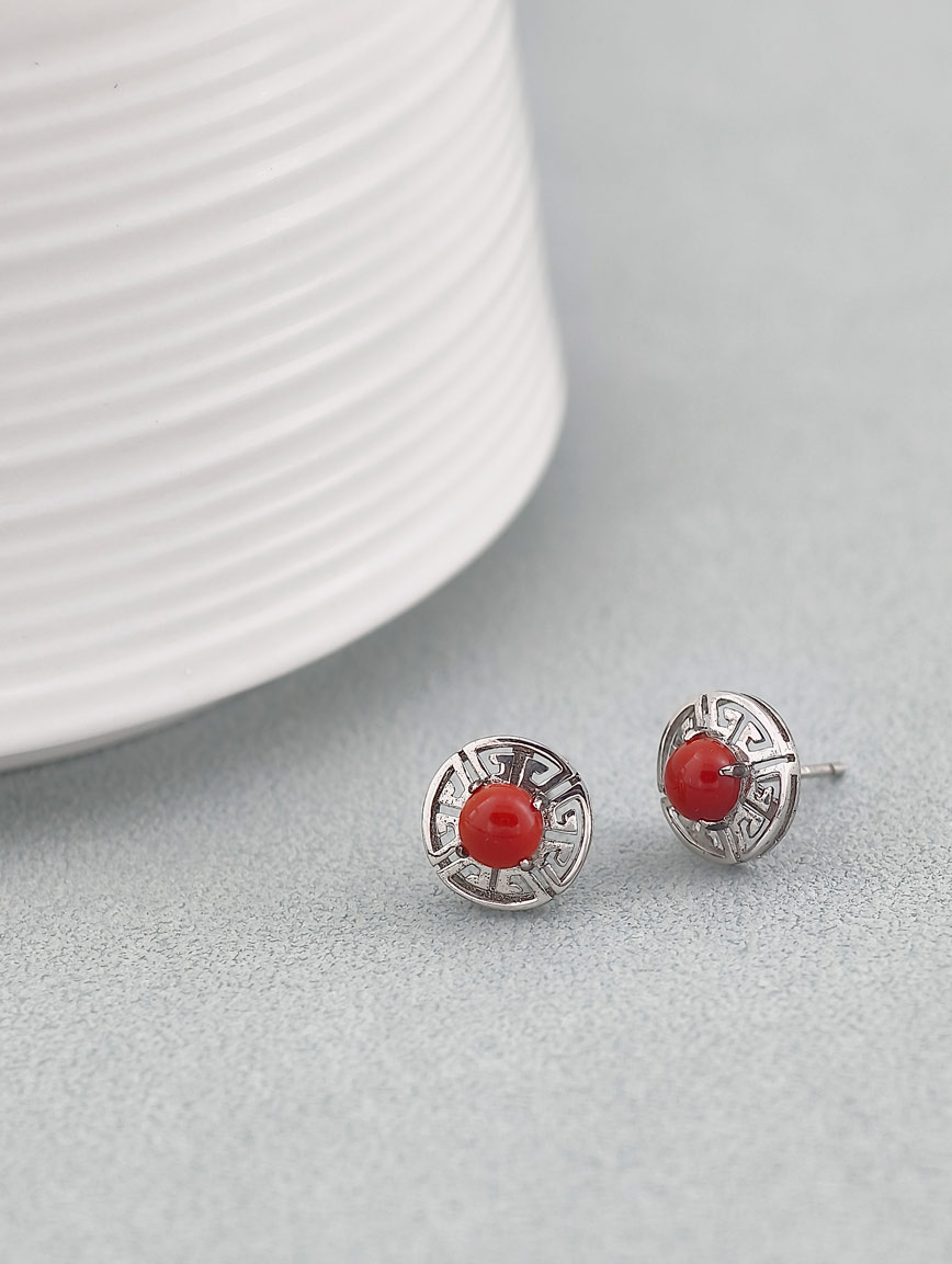 Natural South Red Agate Sterling Silver Earrings
