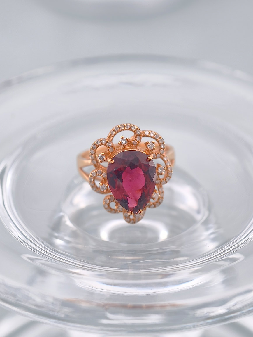 Natural Red Tourmaline Design Ring