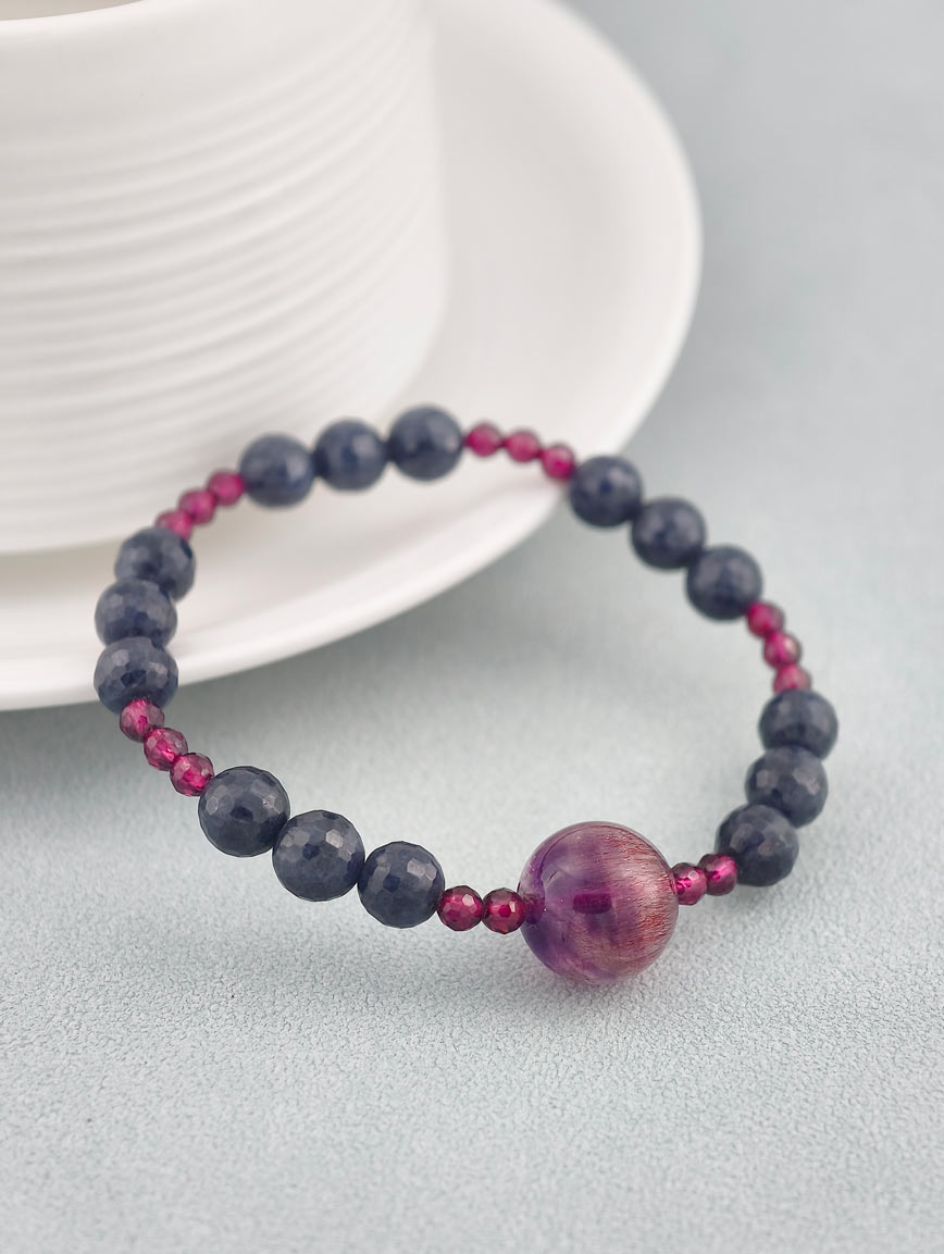 Sapphire and Super Seven Garnet Energy Bracelet