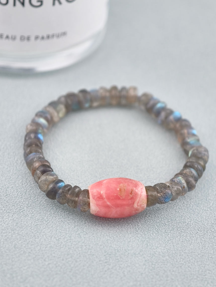 Natural Labradorite and Rhodochrosite Bracelet