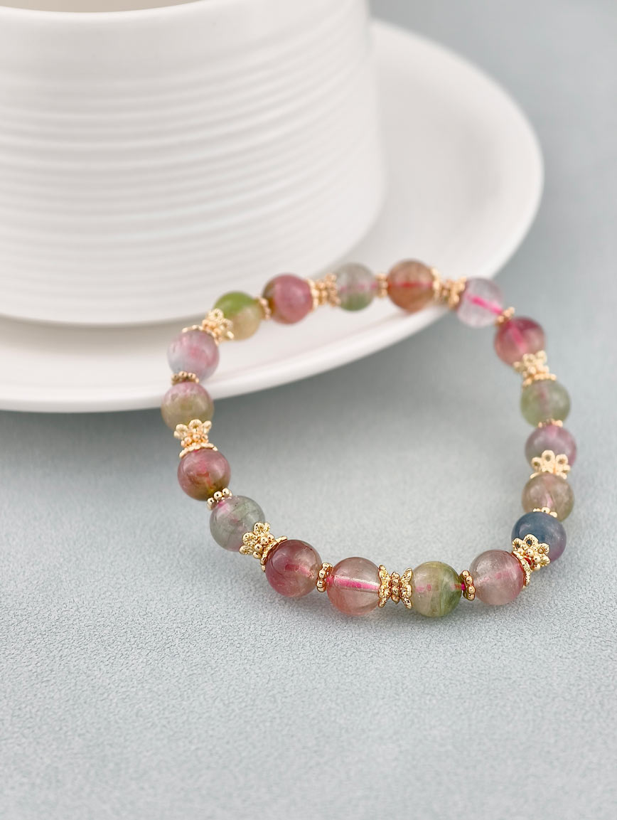 Natural Watermelon Tourmaline Delicate Style Bracelet