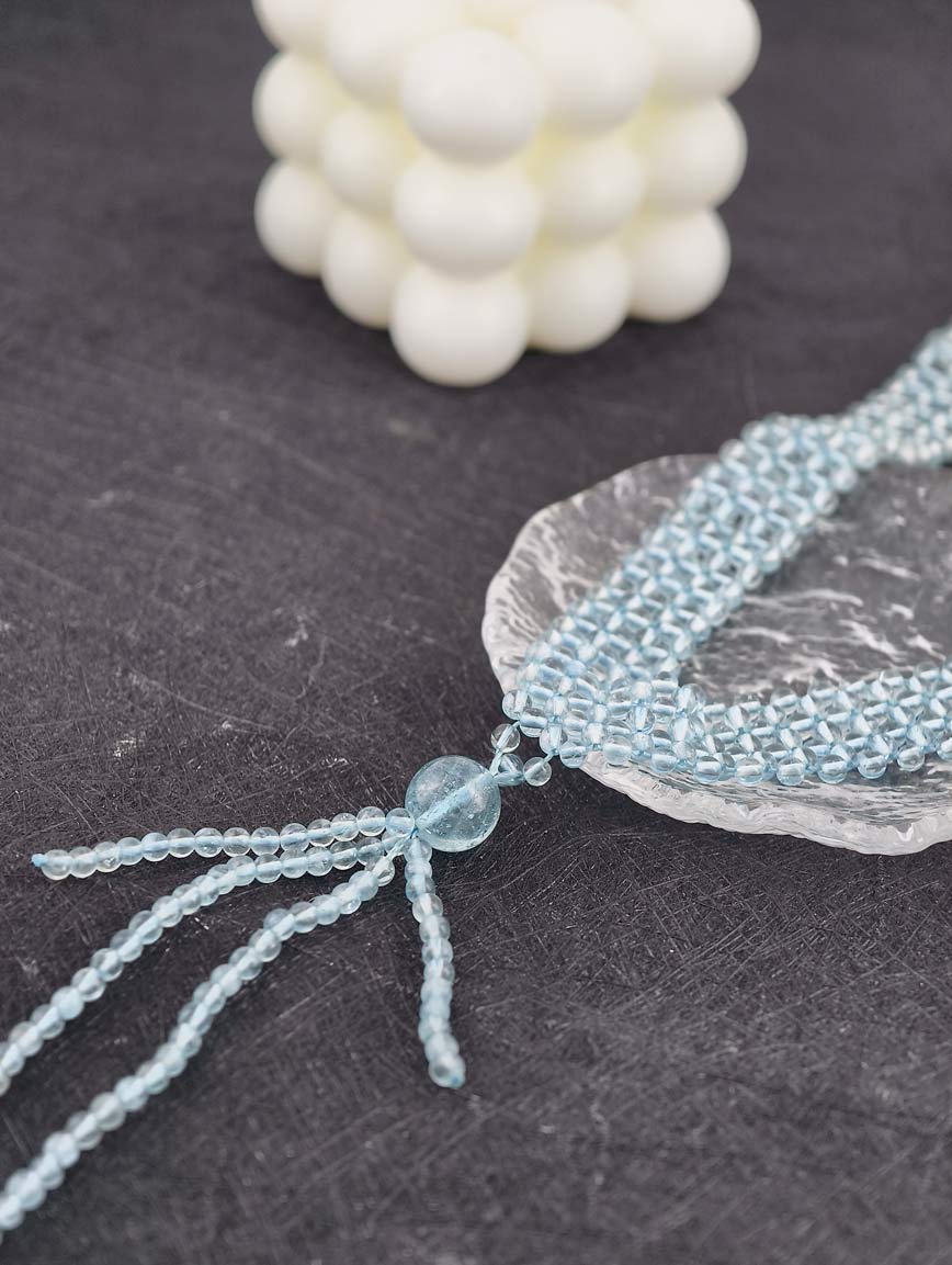 Braided Style Natural Aquamarine Necklace