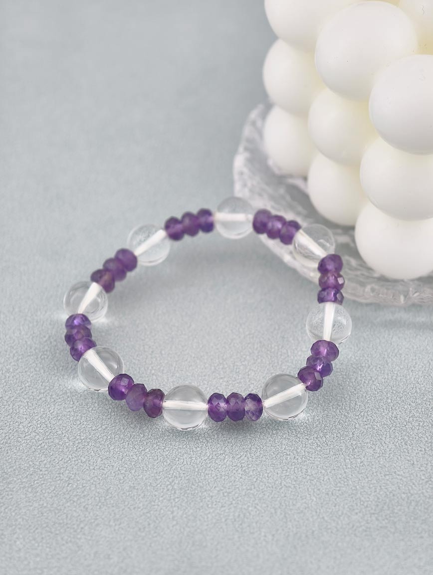 Natural Amethyst and Clear Quartz Bracelet