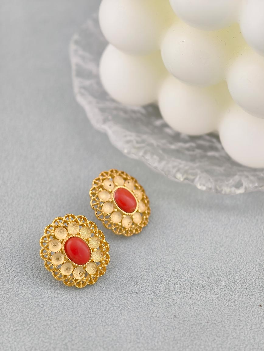 Natural Red Coral Exquisite Style Sterling Silver Earrings