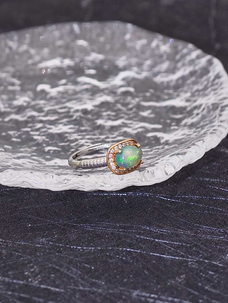 Natural Opal Sterling Silver Gold Plated Seiko Ring