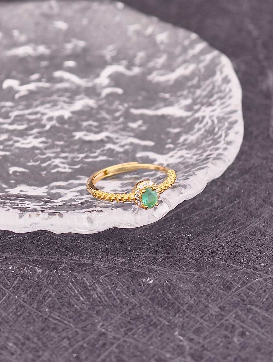 Emerald Sterling Silver Gold Plated Ring