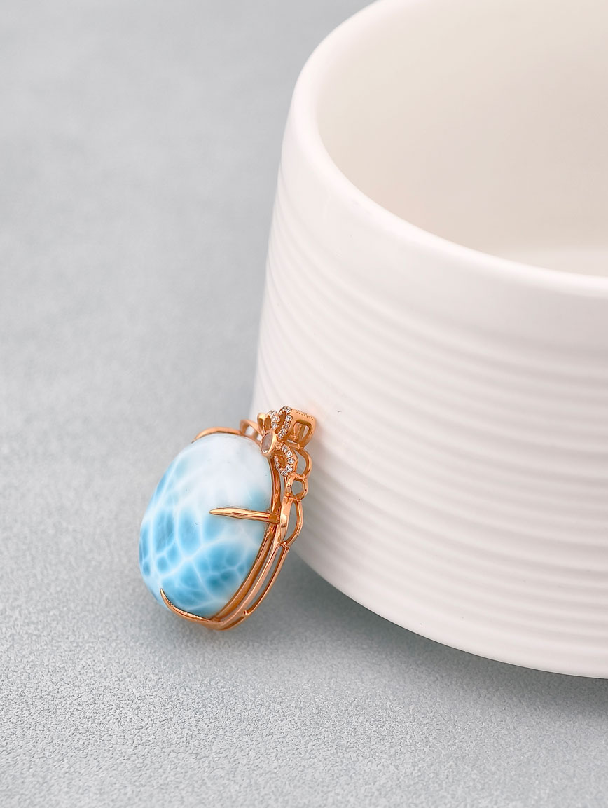 18K Gold Natural Larimar Pendant