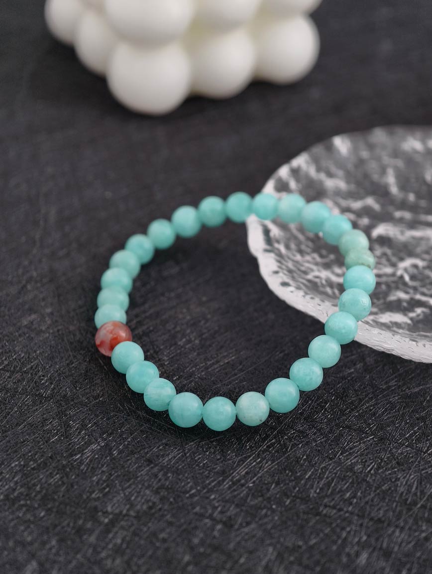 Natural Amazonite and South Red Agate Bracelet