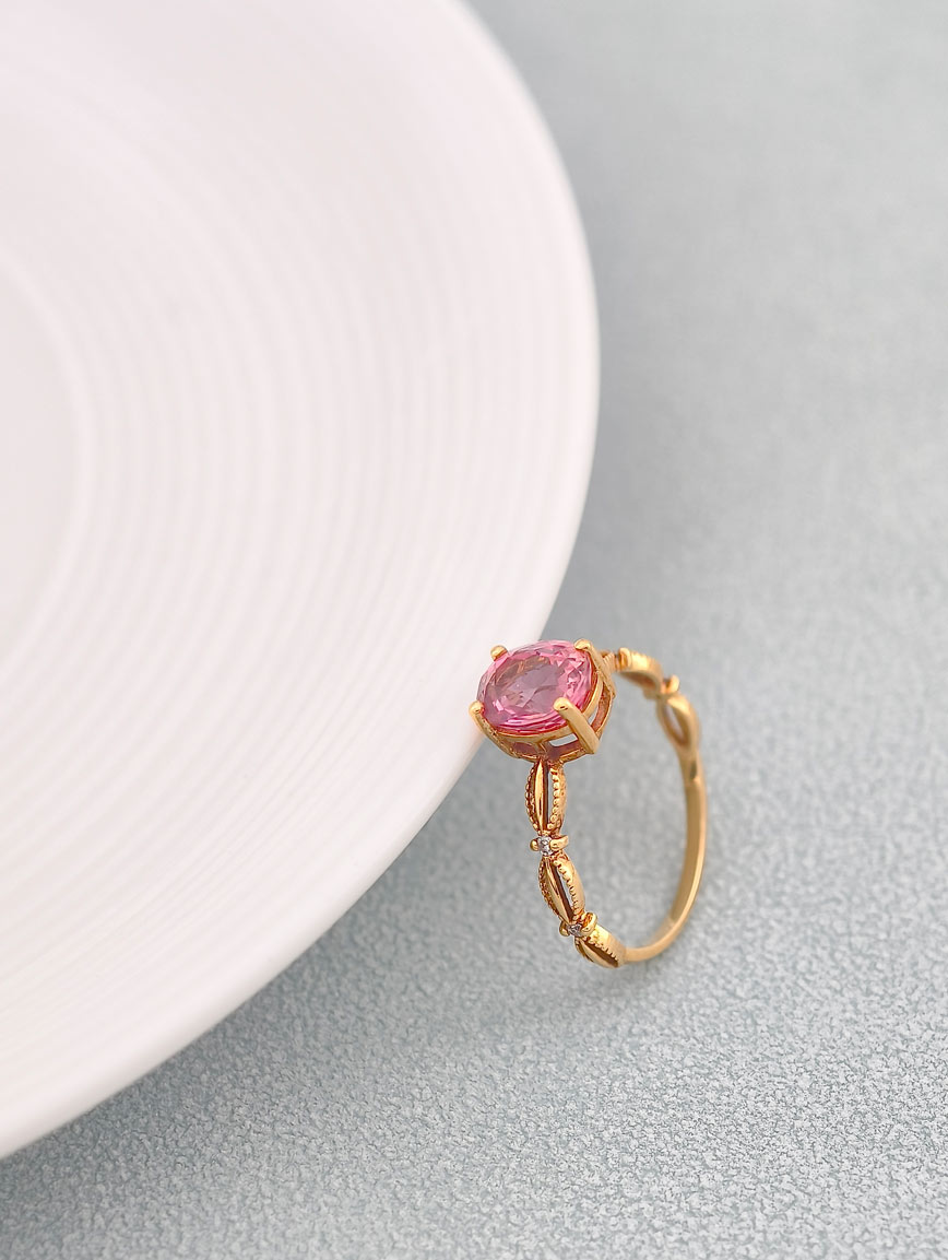 Oval Pink Tourmaline Design Ring