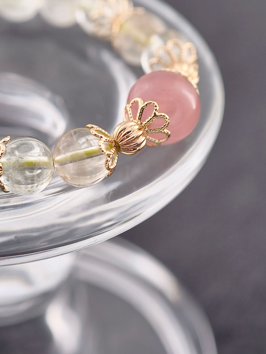 Natural Green Kunzite and Rose Quartz Bracelet