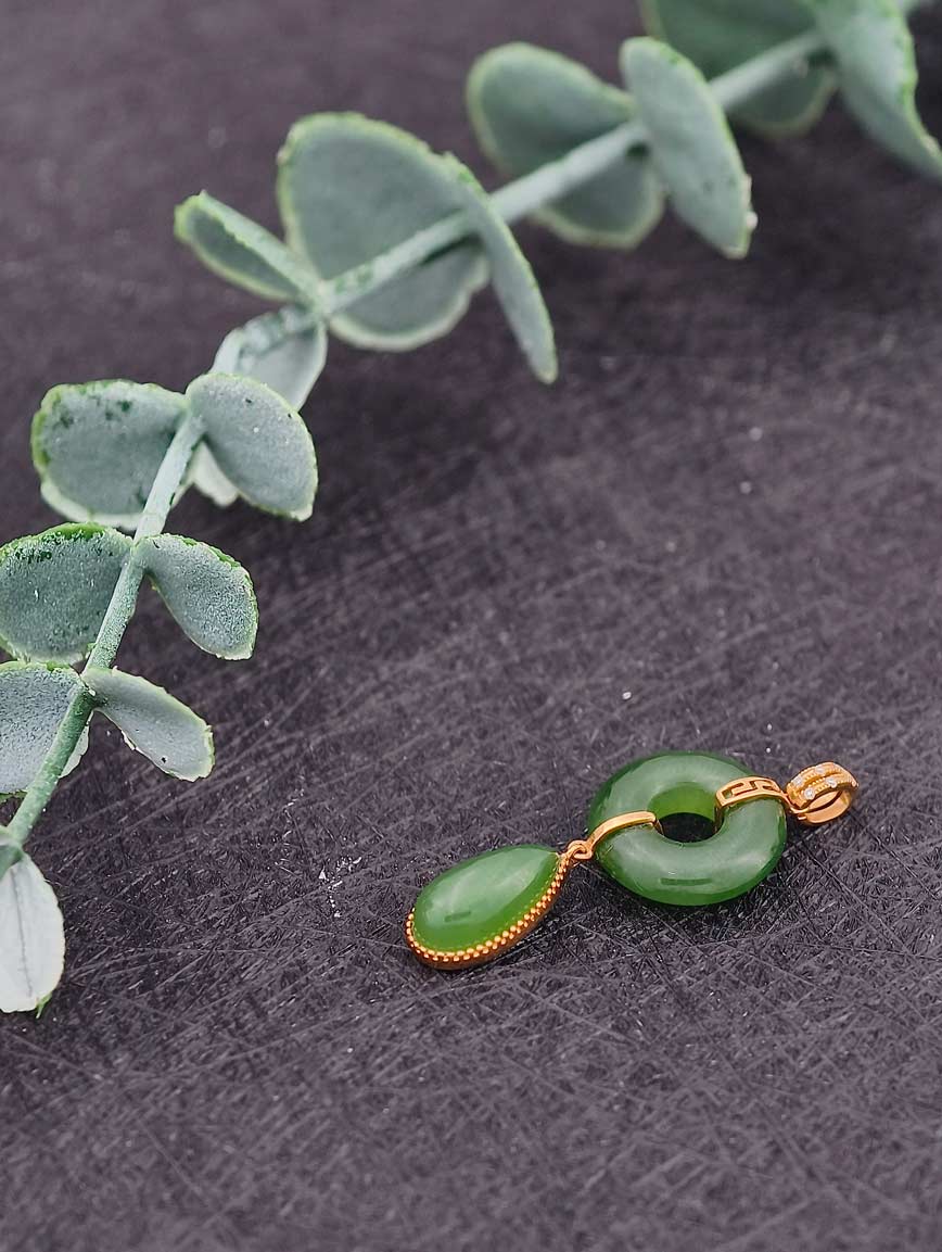 18K Gold Natural Jasper Pendant