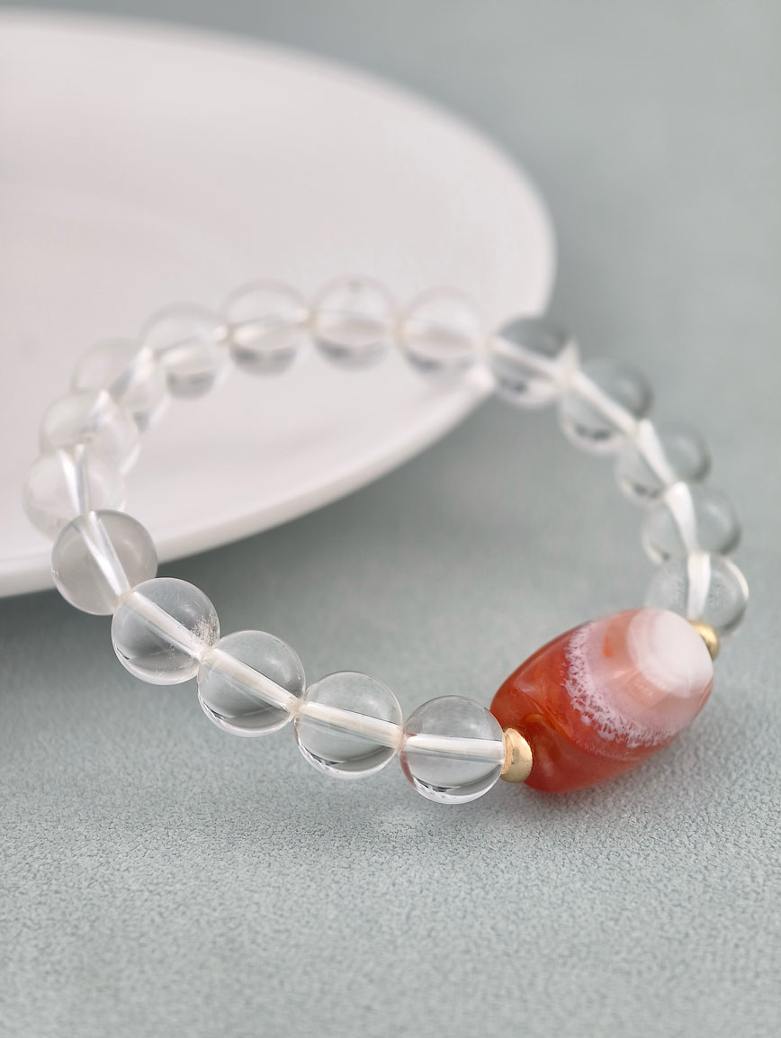 Natural Clear Quartz and South Red Agate Lucky Bead Bracelet