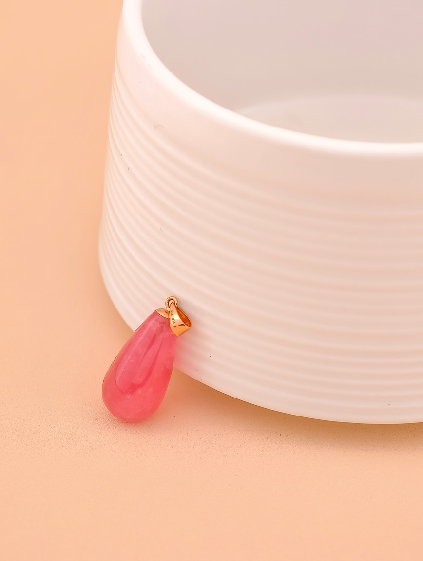 18K Gold Natural Rhodochrosite Simple Style Pendant