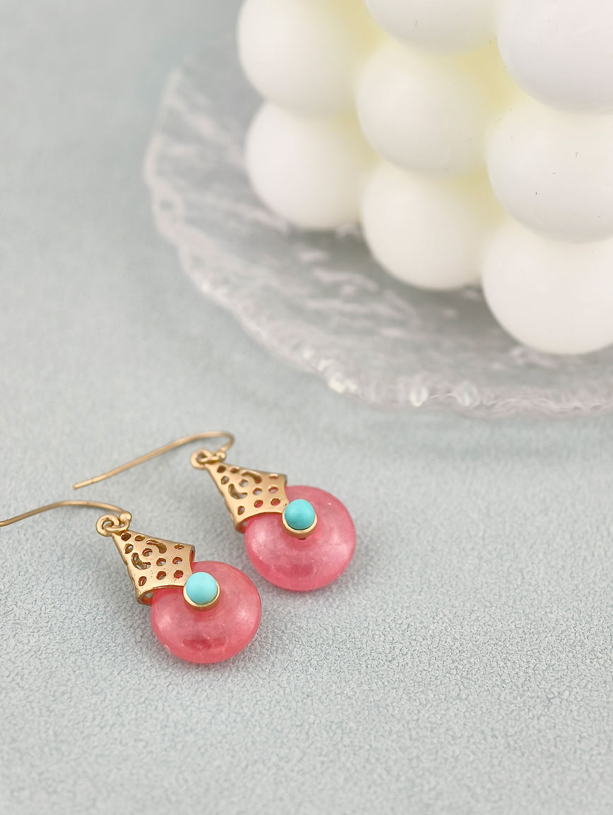 Natural Rhodochrosite and Turquoise Sterling Silver Earrings