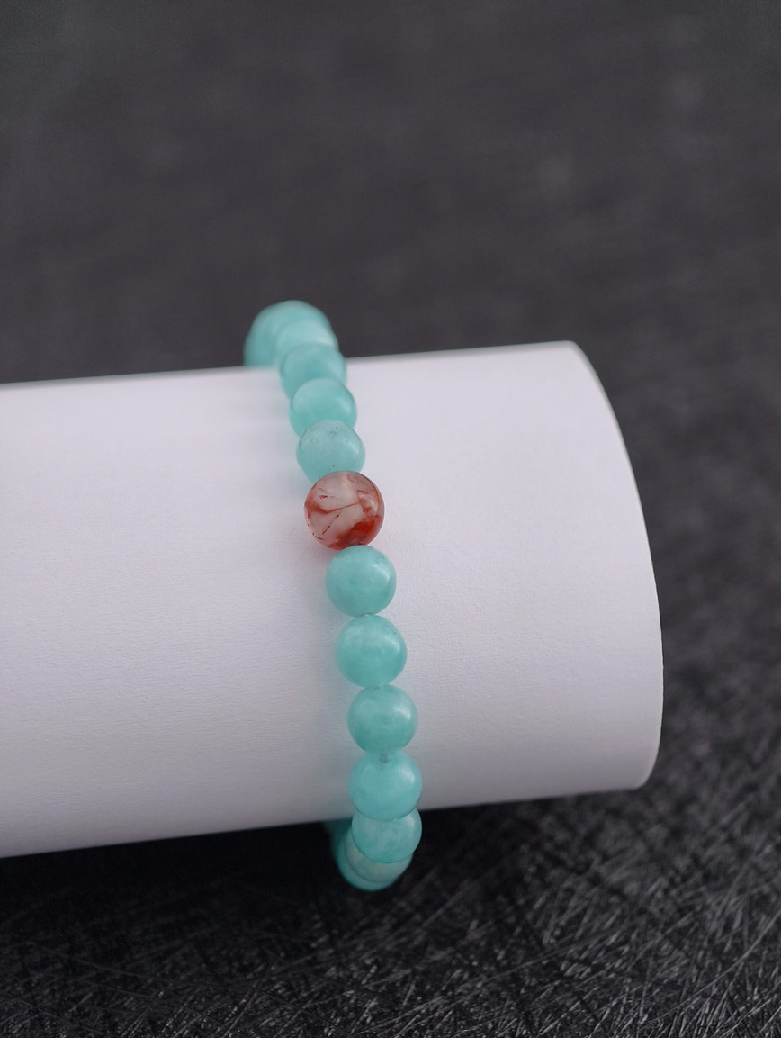 Natural Amazonite and South Red Agate Bracelet