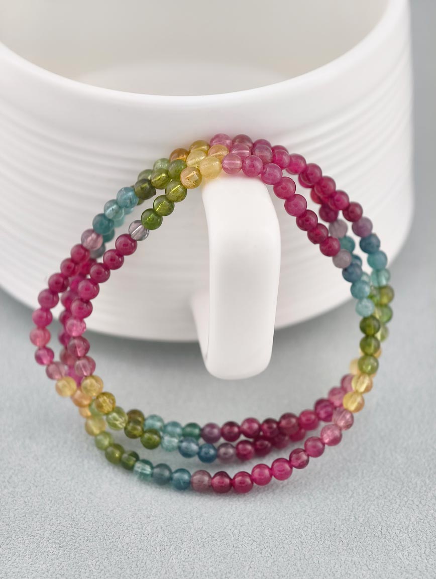 Natural Rainbow Tourmaline Three-Wrap Bracelet