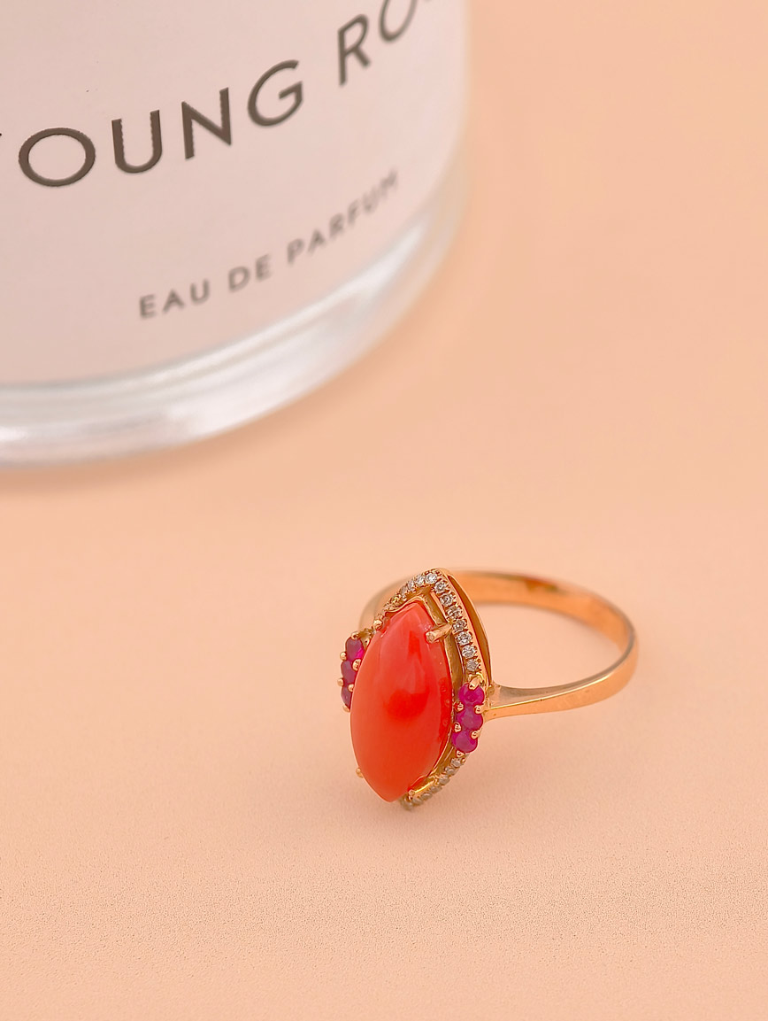 Natural Red Coral Ring
