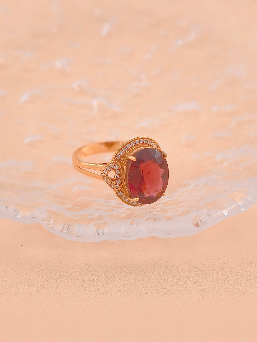Natural Red Tourmaline Diamond Ring
