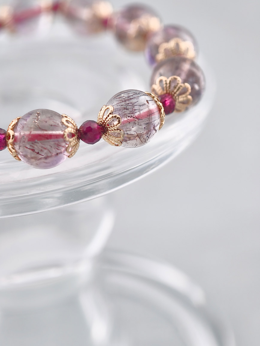 Natural Super Seven and Garnet Delicate Style Bracelet