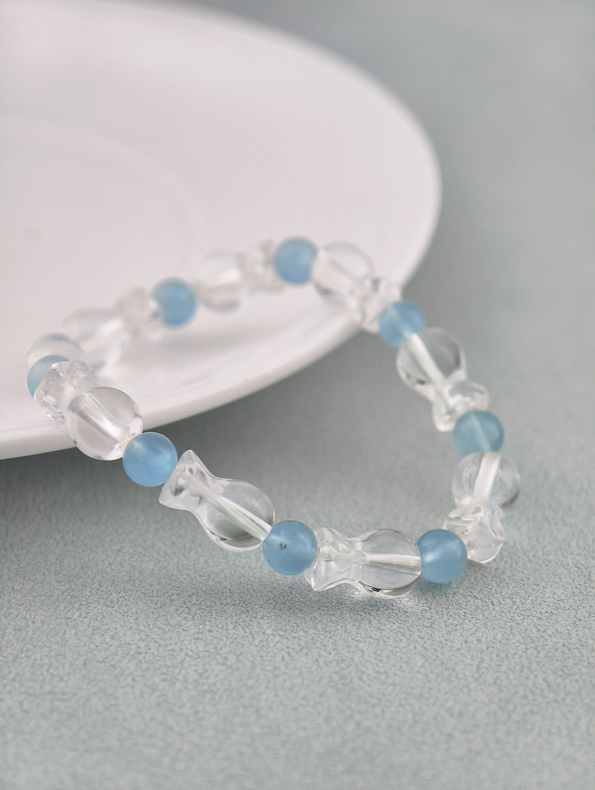 Clear Quartz Lucky Bag and Aquamarine Bracelet