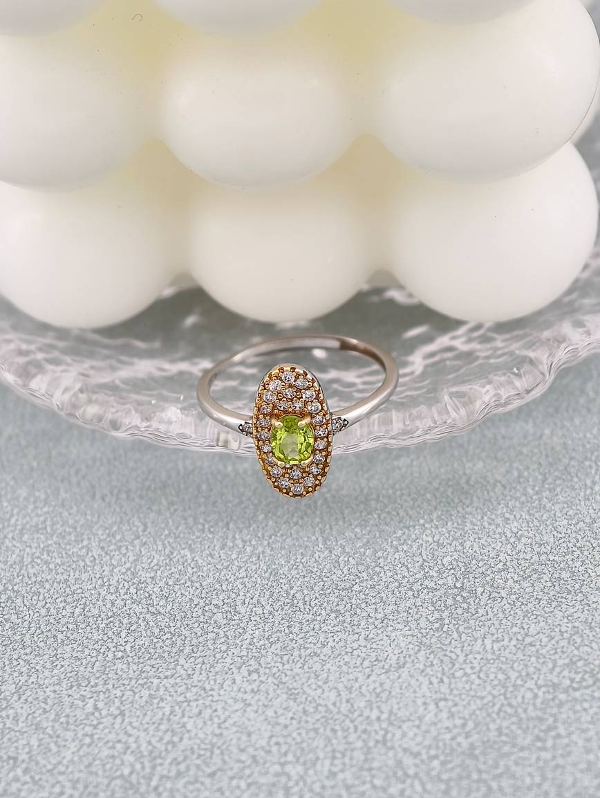 Sterling Silver Inlaid Natural Peridot Ring