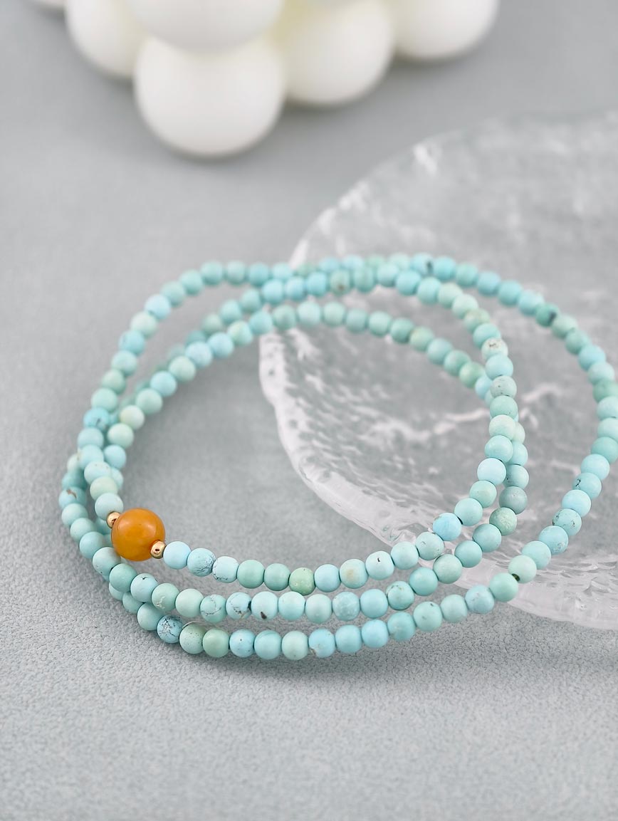 Natural Turquoise and Beeswax Three-Wrap Bracelet