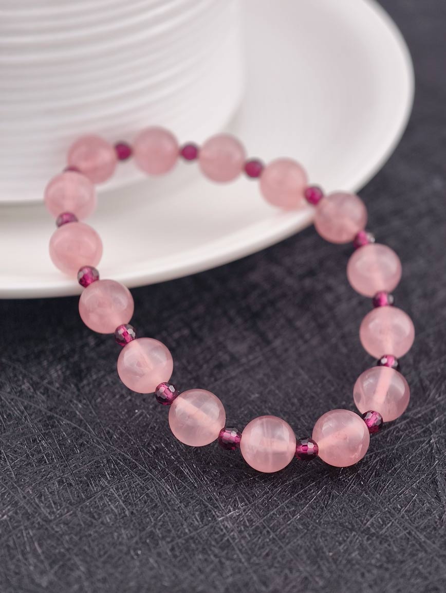 Madagascar Rose Quartz and Garnet Bracelet