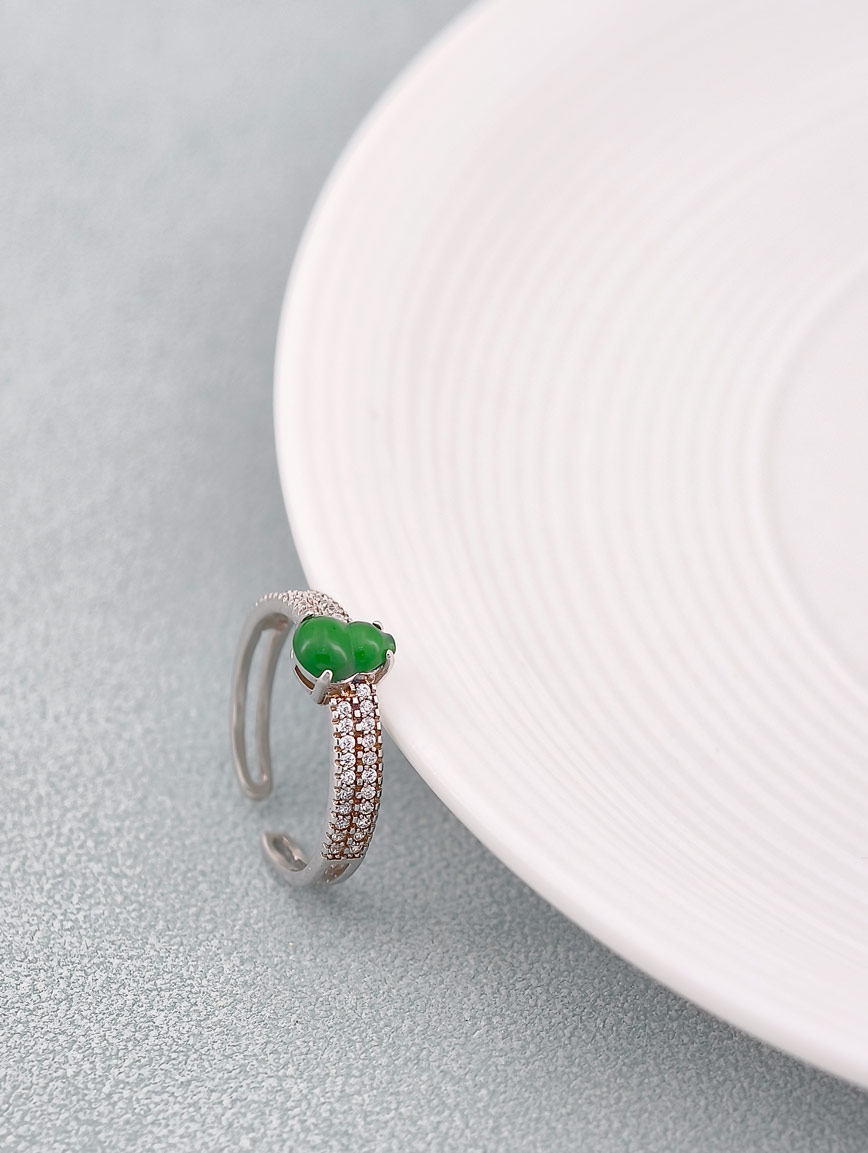 Natural High Ice High Green Jadeite Gourd Open Adjustable Ring