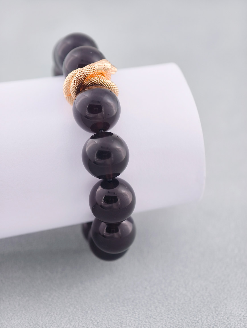 Obsidian and Copper-clad 14K Gold Snake Bracelet