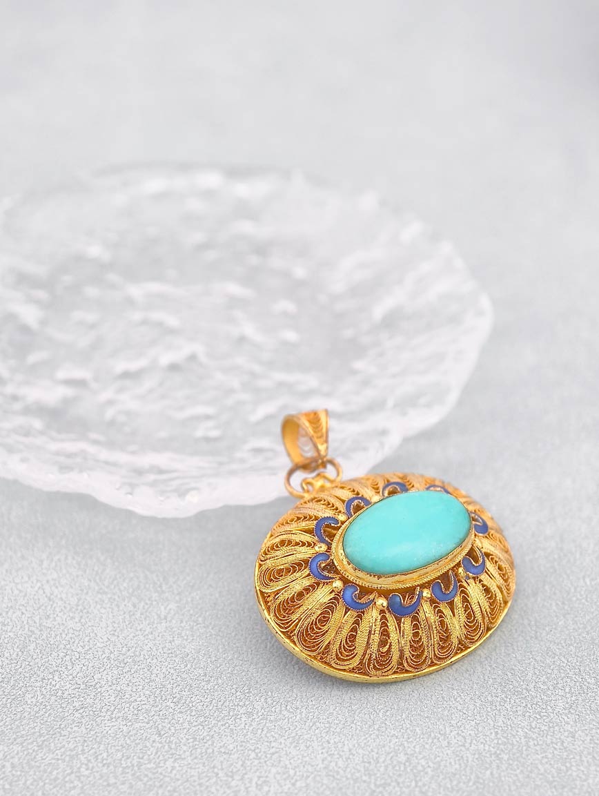Natural Turquoise Cloisonne Enamel Pendant