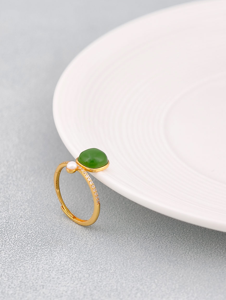 Jasper Sugar Cube Pearl Ring