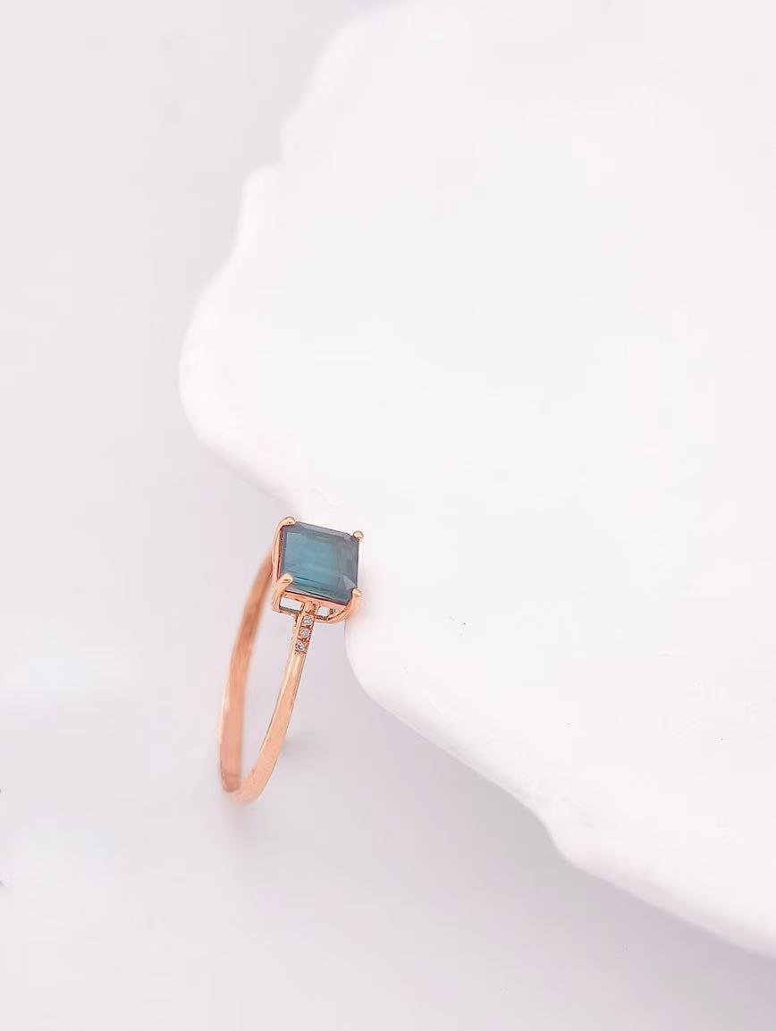 Natural Square Blue Tourmaline Ring