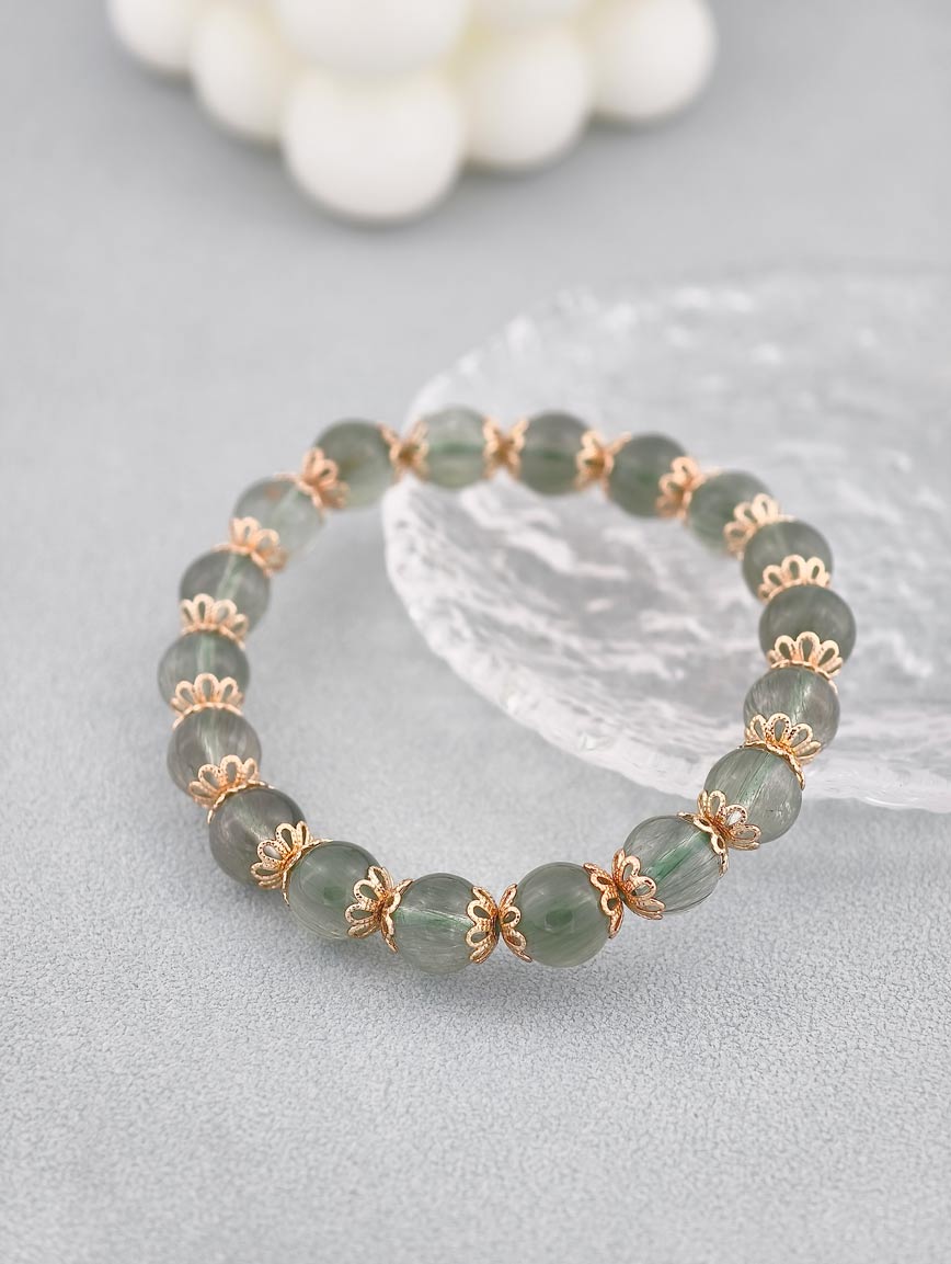 Natural Green Rutilated Quartz Exquisite Style Bracelet