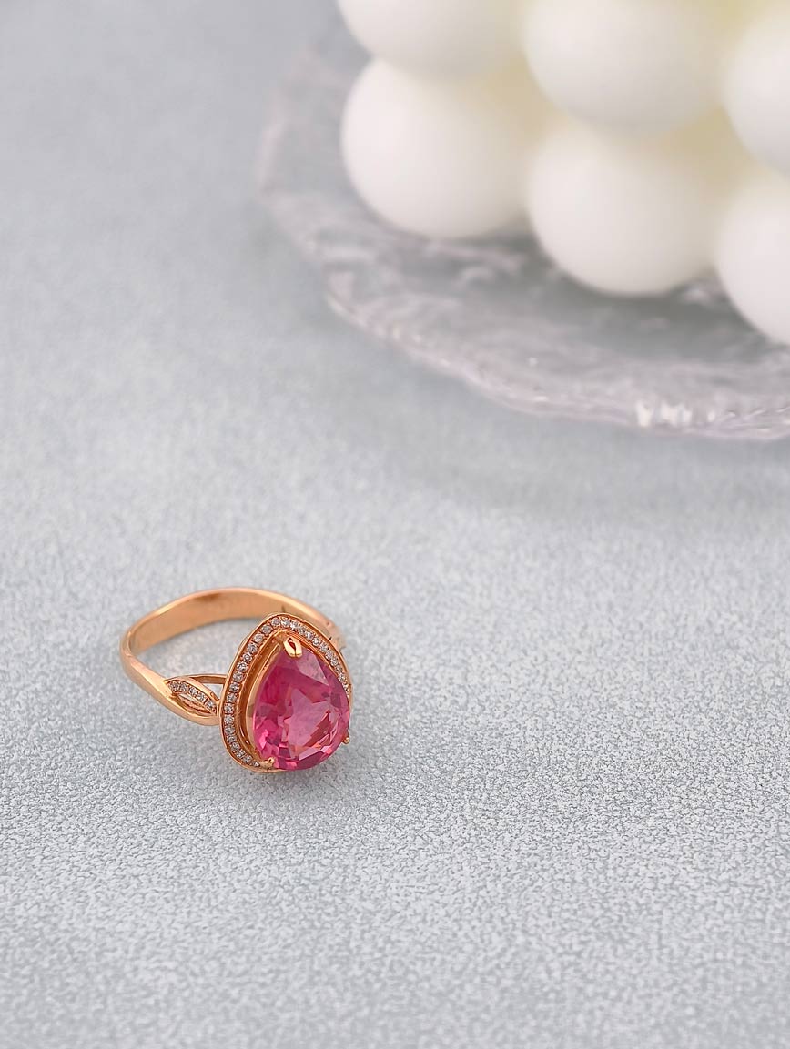 18k Gold Inlaid Natural Pink Tourmaline Ring