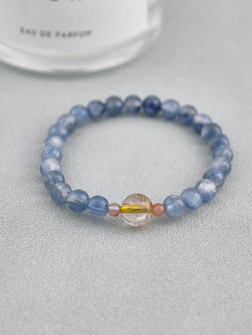 Natural Kyanite and Rutilated Quartz Bracelet