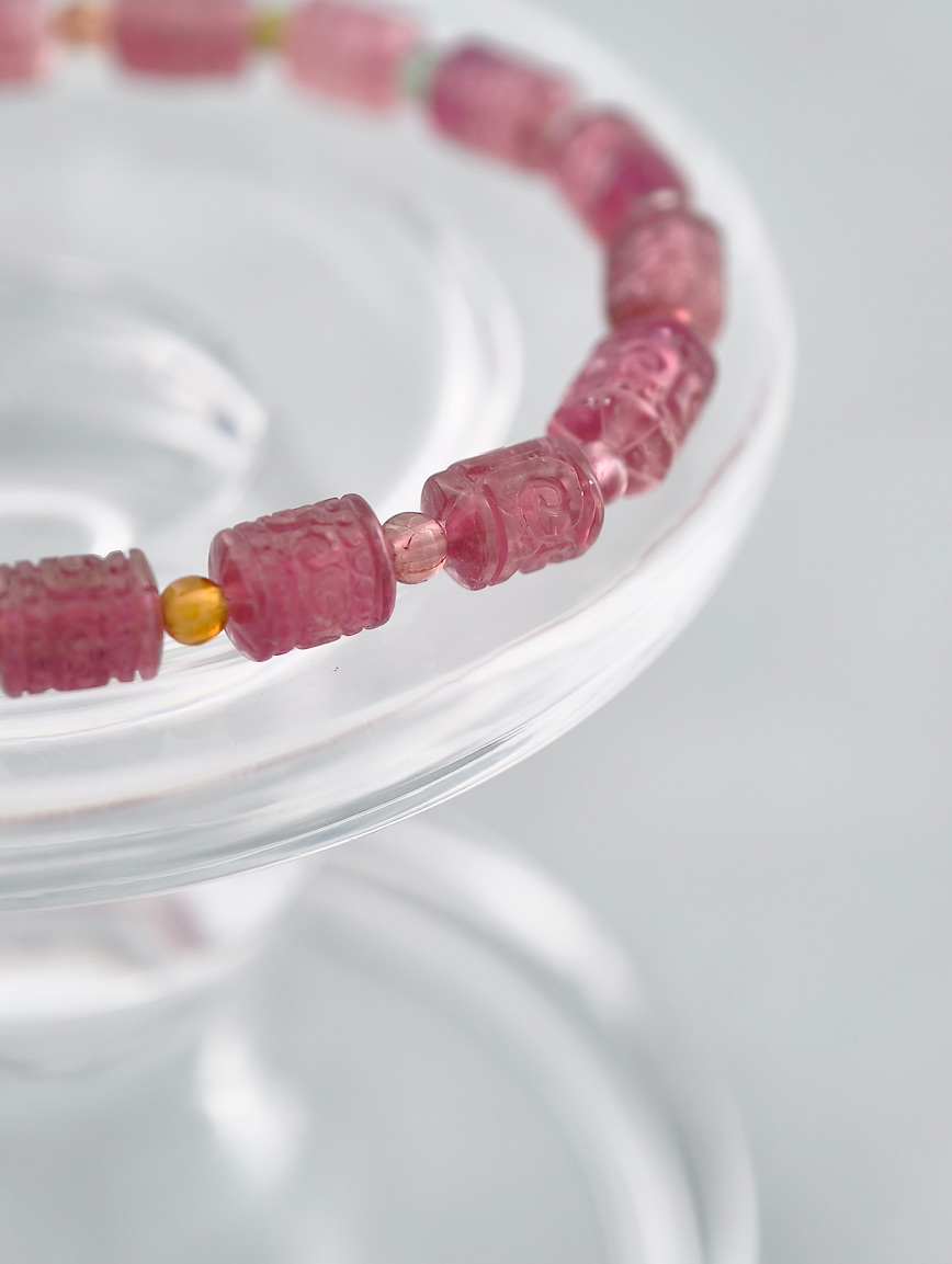 Natural Pink Tourmaline Good Luck Bead Bracelet
