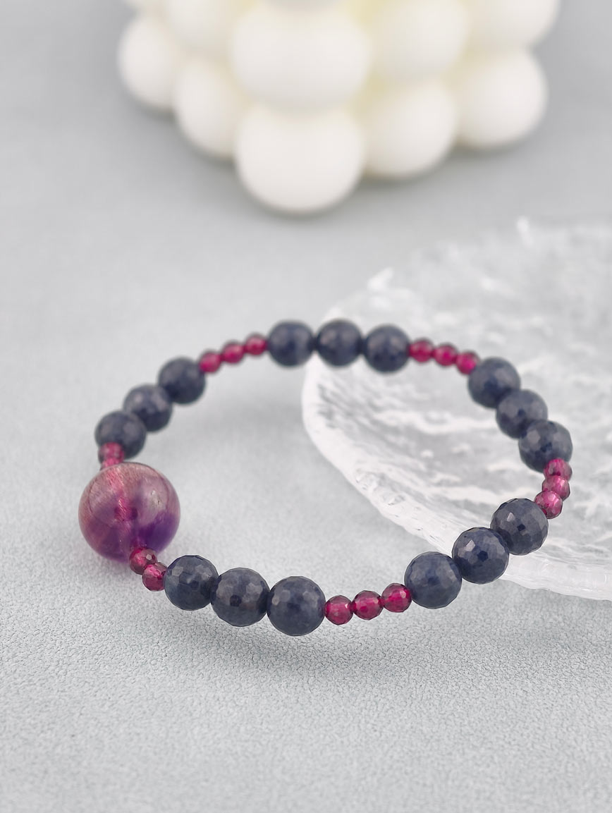 Sapphire and Super Seven Garnet Energy Bracelet