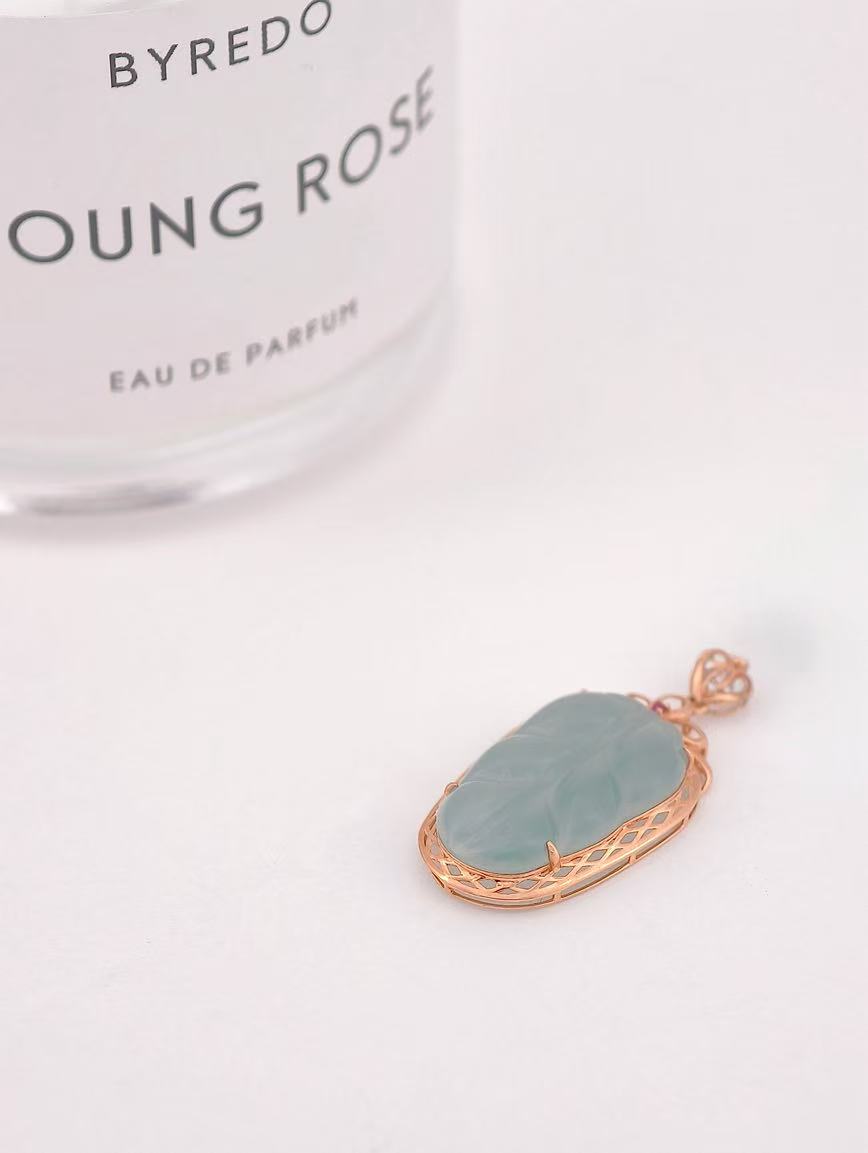 18K Gold Natural Blue Water Jadeite Pendant