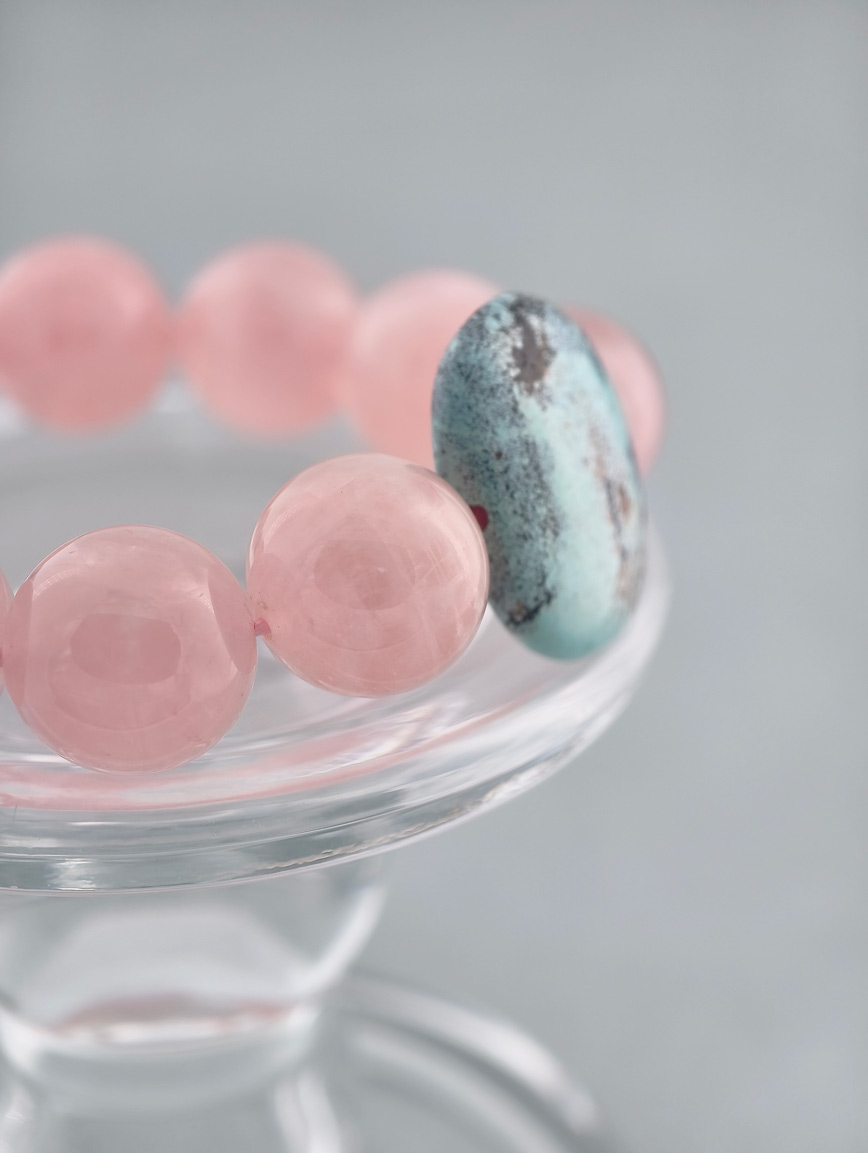 Natural Rose Quartz and Turquoise Bracelet
