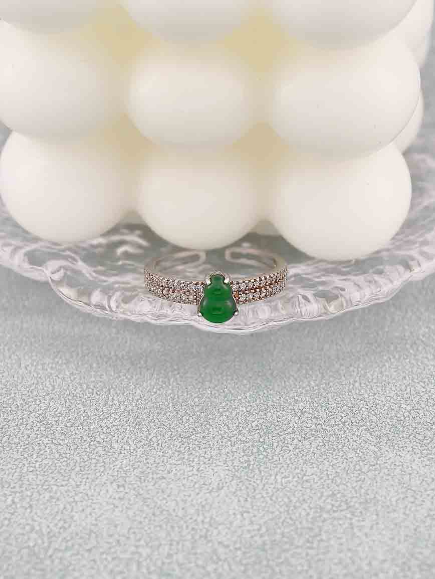 Natural High Ice High Green Jadeite Gourd Open Adjustable Ring