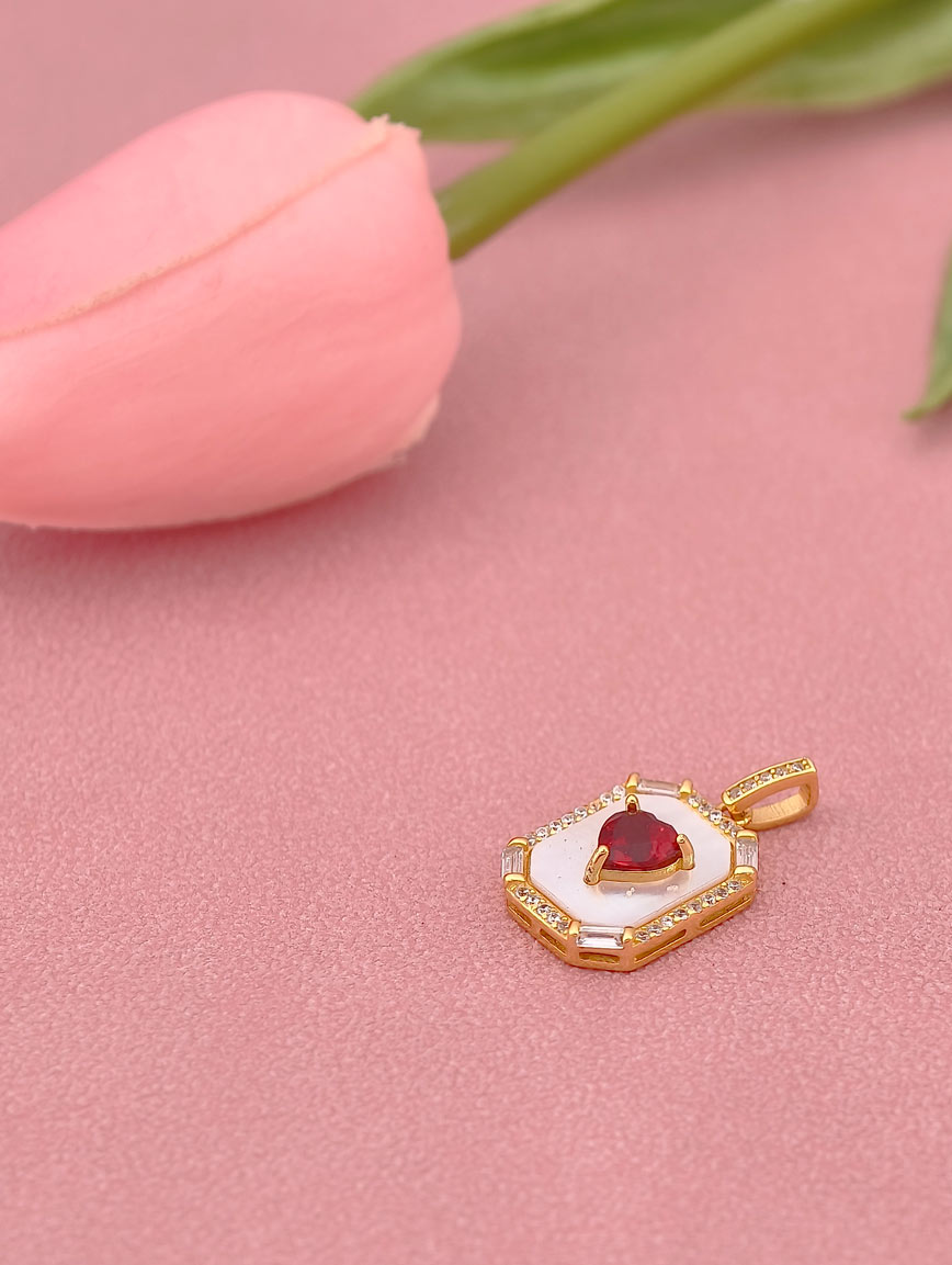 Natural Heart Garnet Mother of Pearl Sterling Silver Pendant