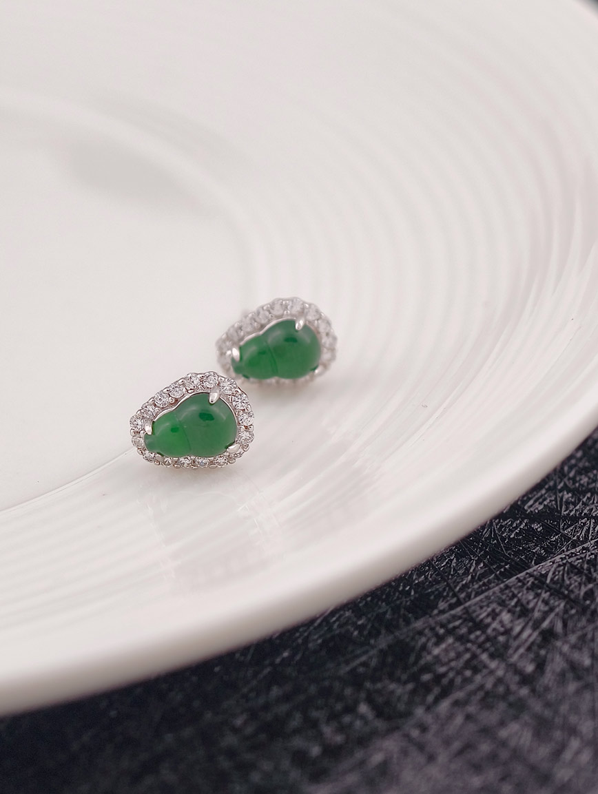 Natural Jadeite Gourd Sterling Silver Earrings