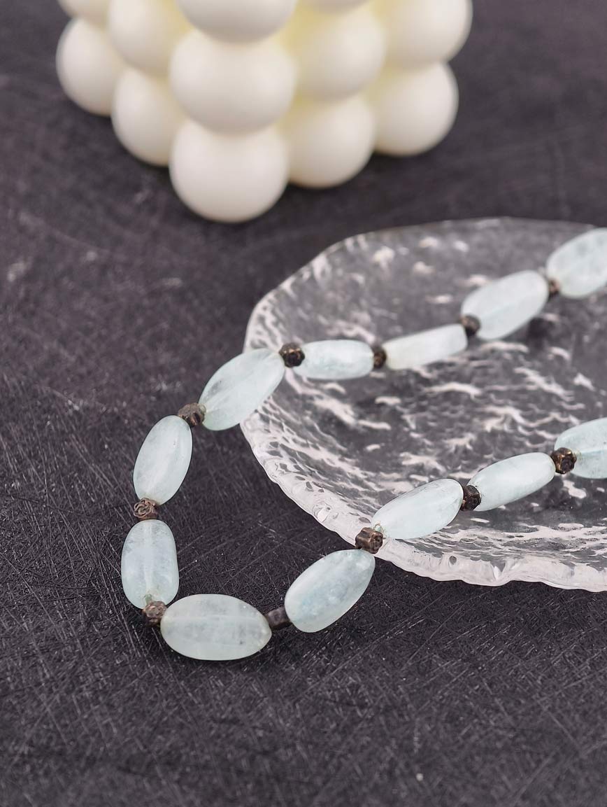 Natural Aquamarine Necklace with S925 Silver Flower