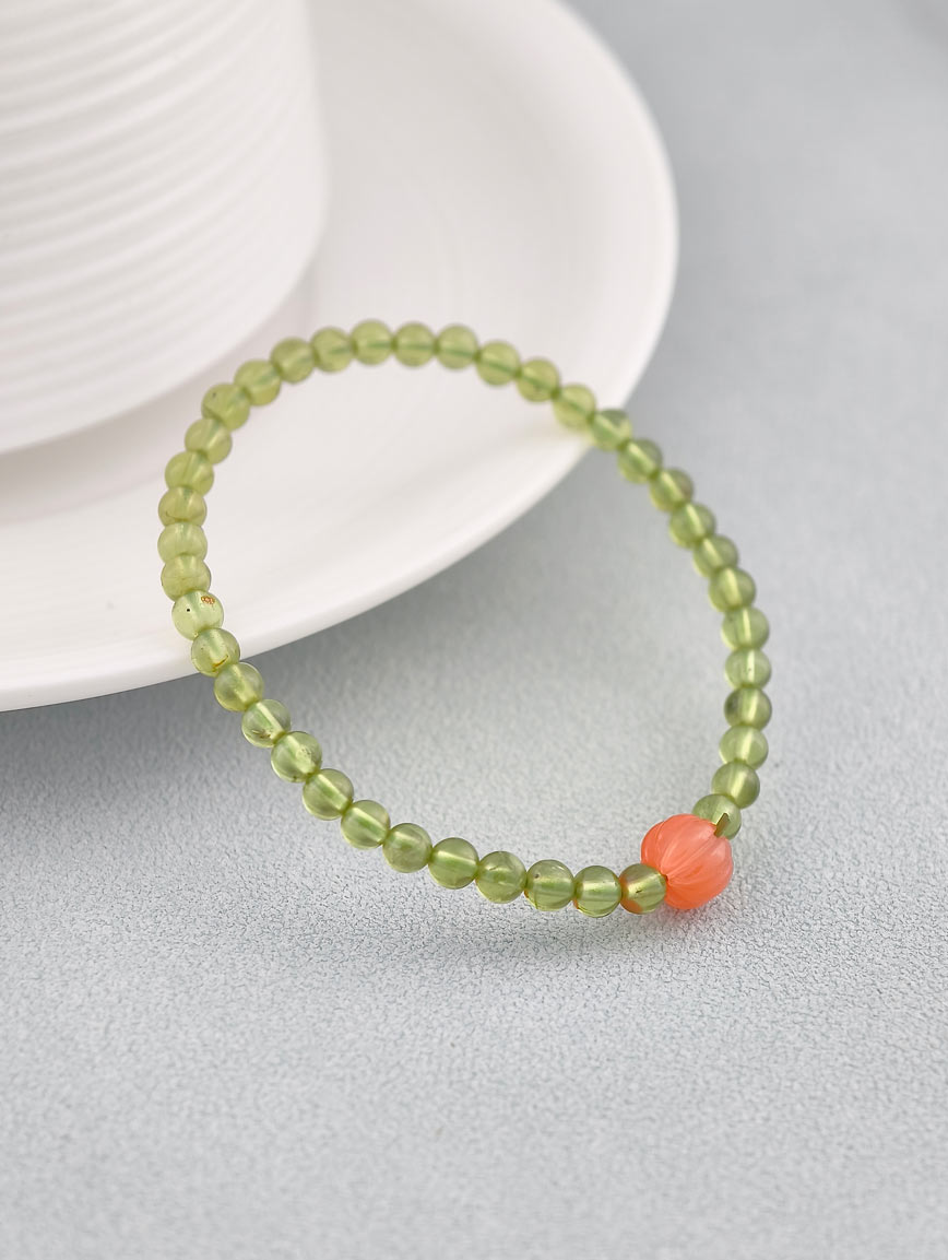 Natural Peridot and South Red Agate Bracelet