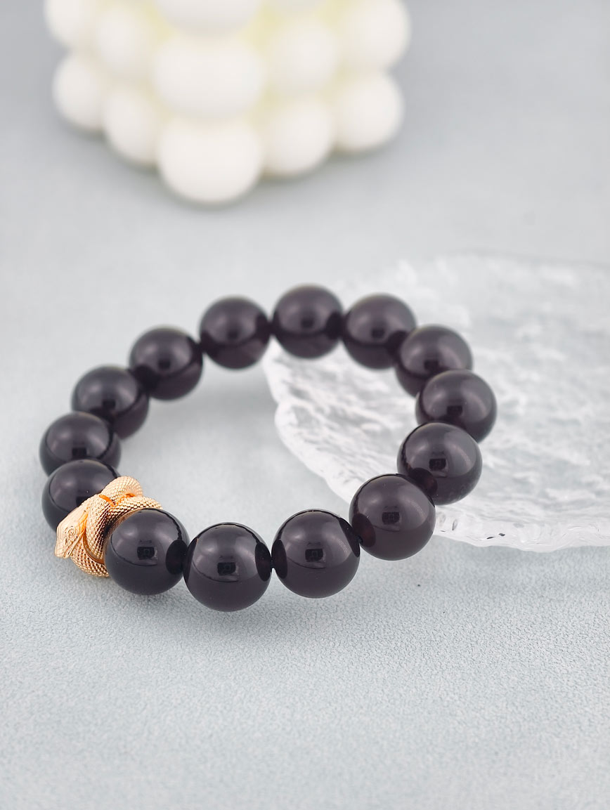 Obsidian and Copper-clad 14K Gold Snake Bracelet
