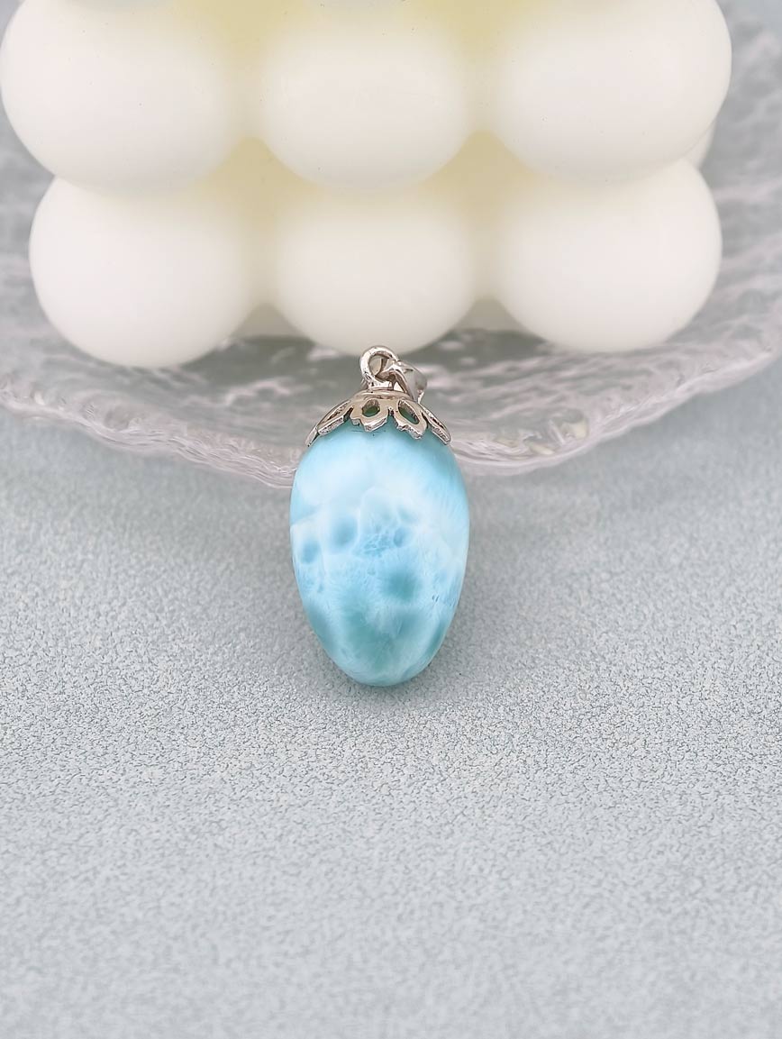 Natural Larimar Sterling Silver Pendant