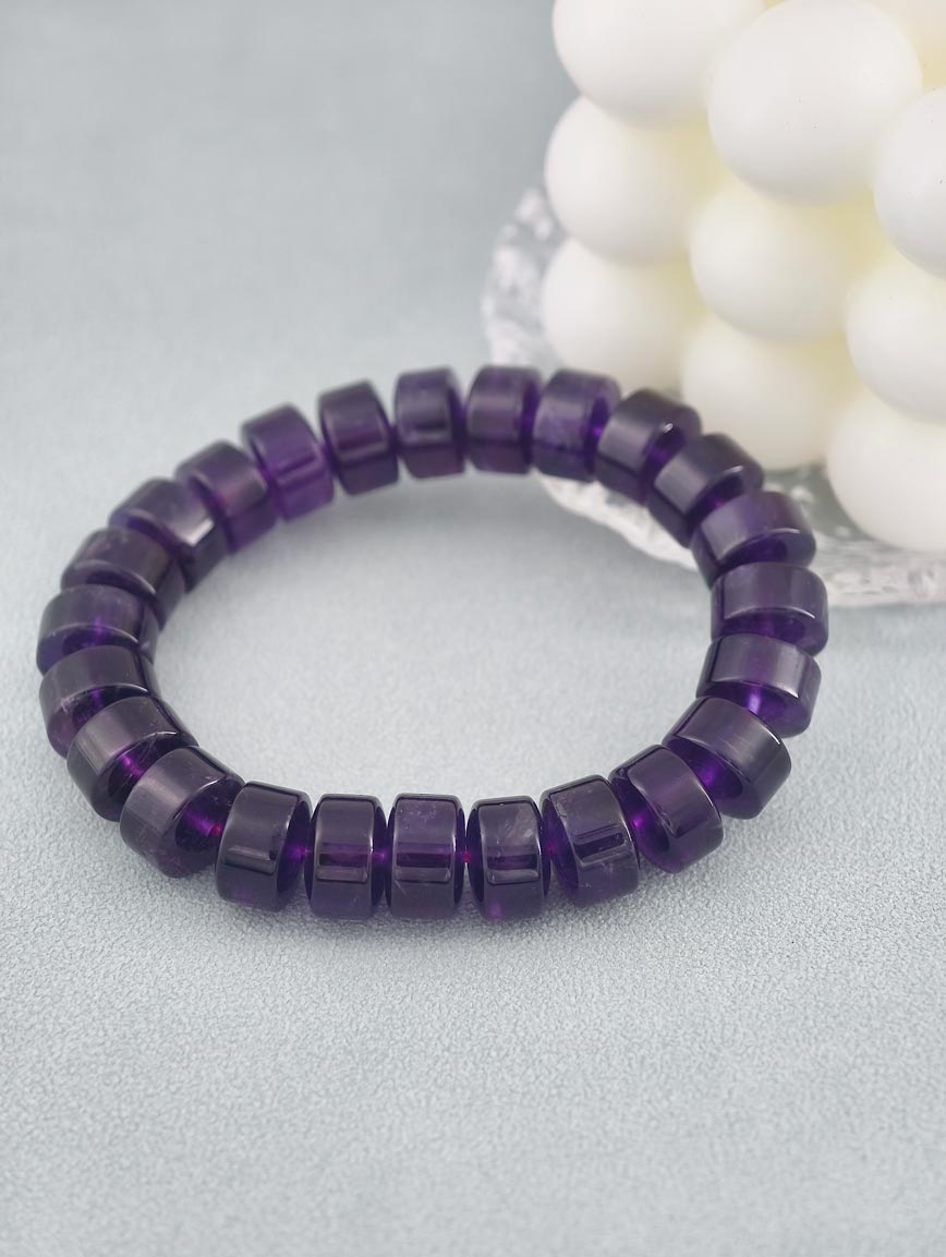 Natural Amethyst Wheel Bead Bracelet